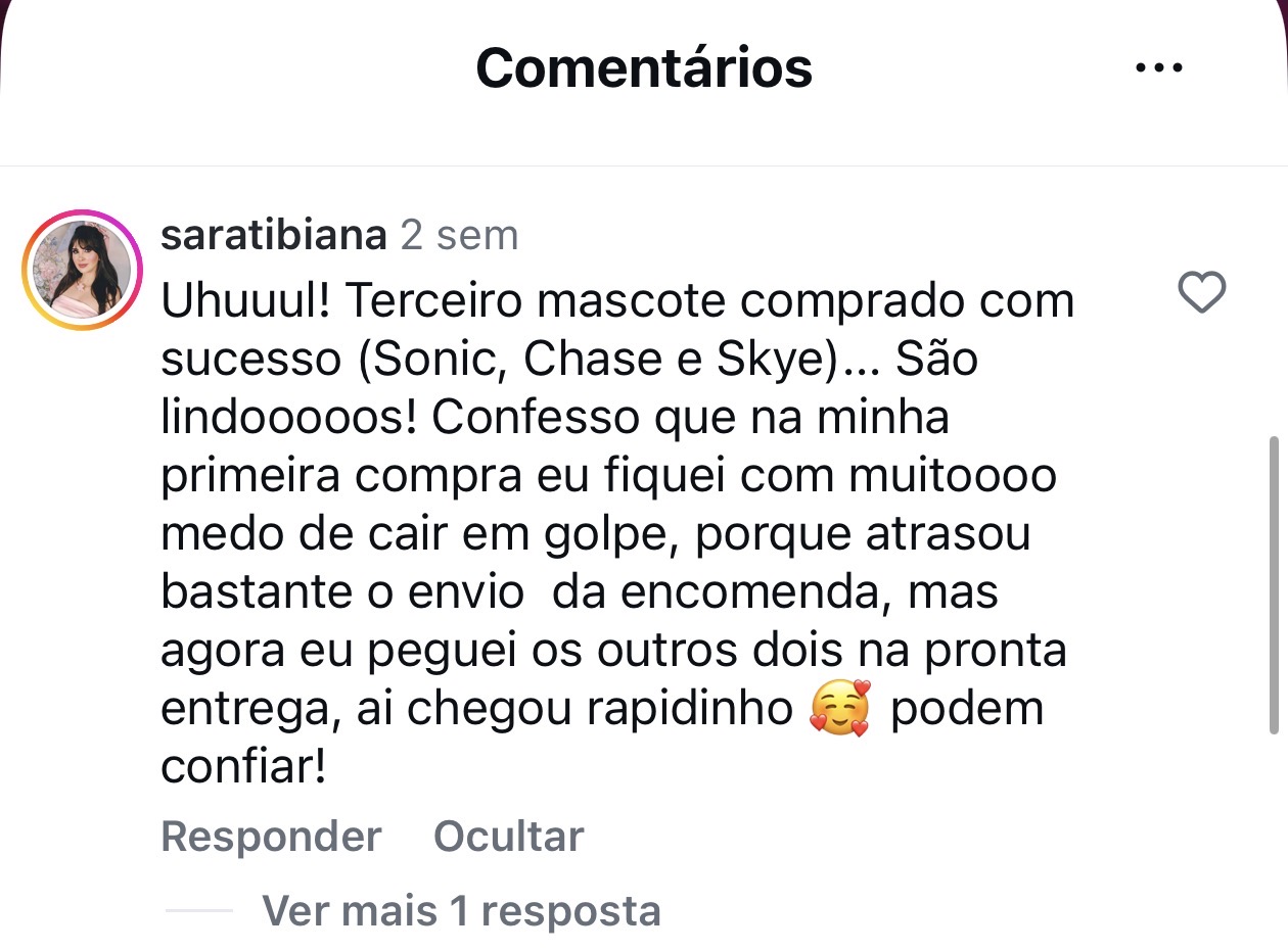 Depoimento de cliente sobre recompra de mascotes premium